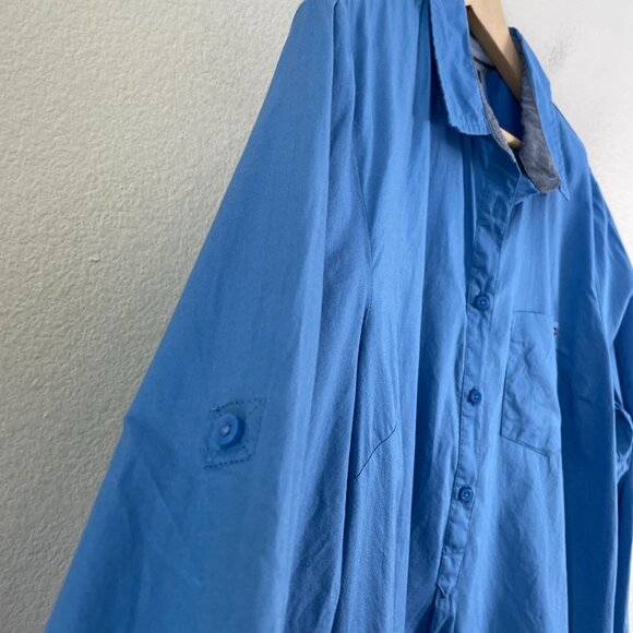 Tommy Hilfiger Womens Plus XXL Blue Roll Tab Sleeve Button Up Shirt Blouse Top - Picture 8 of 11